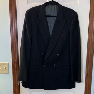 Vintage Christian Dior Monsieur Dark Gray Double Breasted Wool Blazer 42 Long